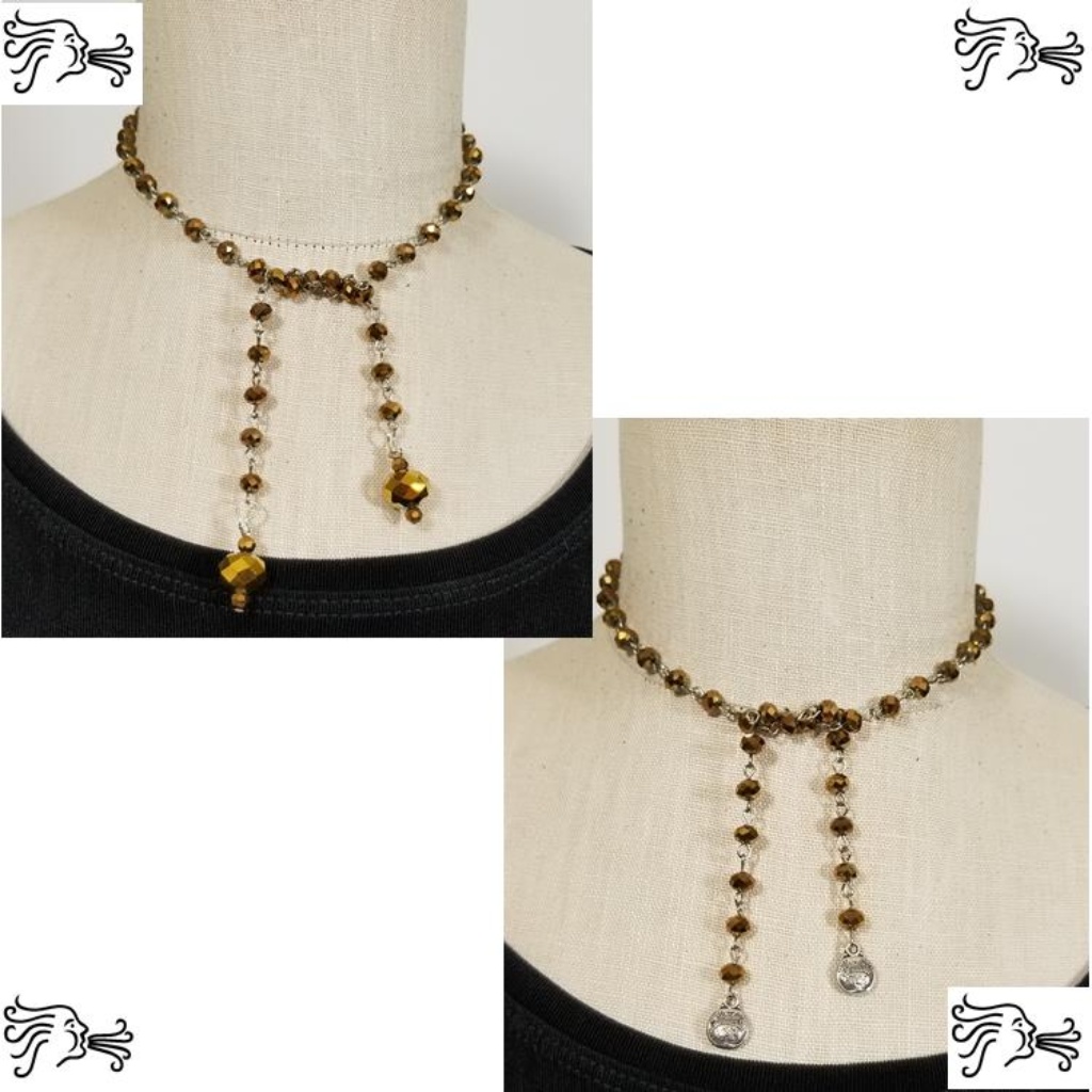 Gold Crystal Chain Silver Necklace 17$
